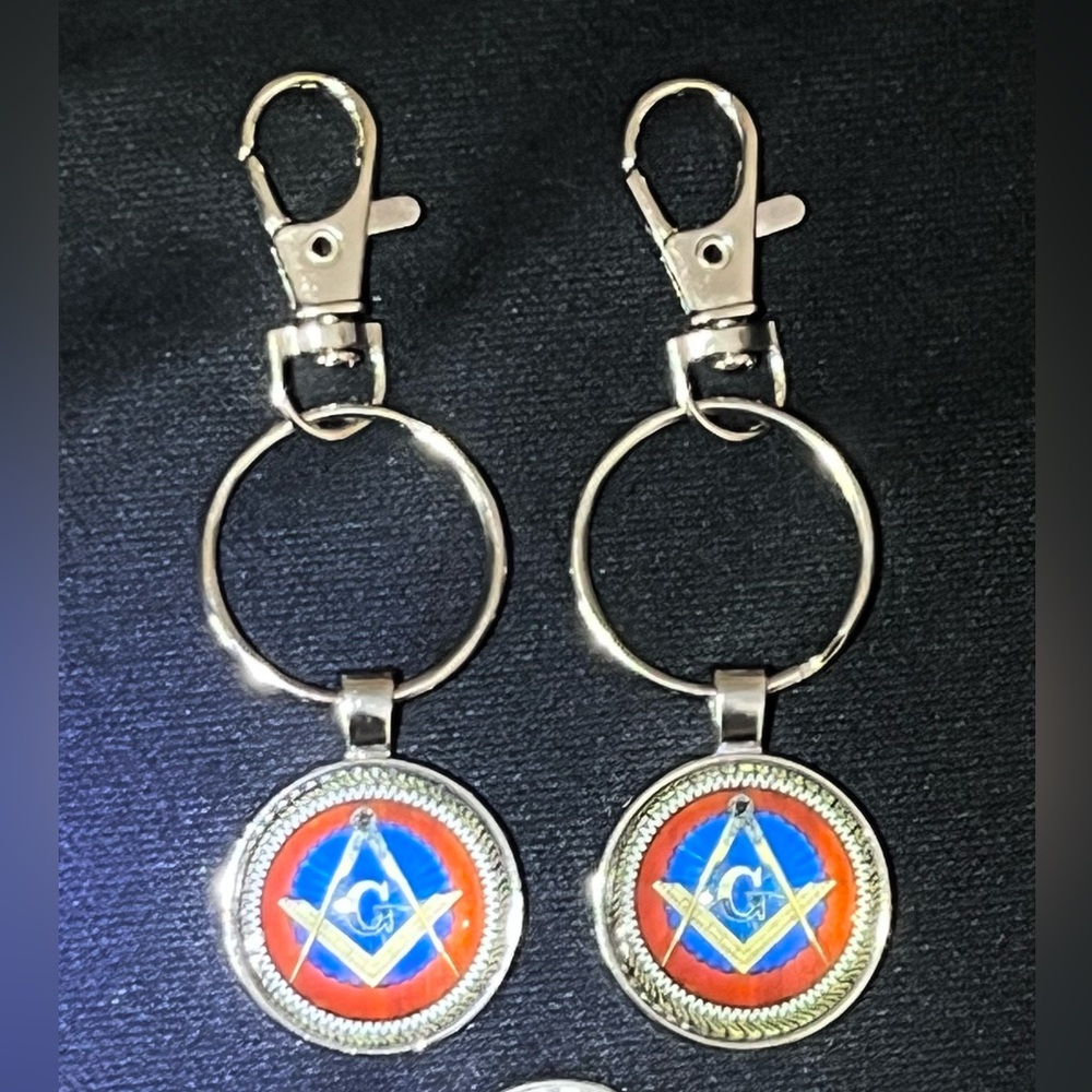2 Masonic Freemasonry Key Chains With Belt Clip